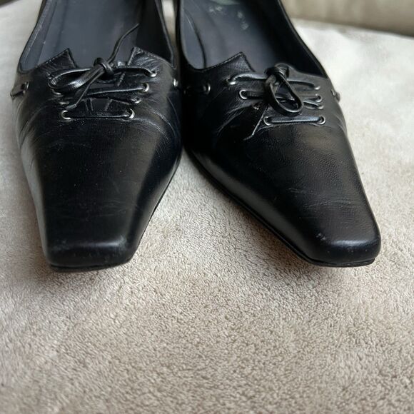 Stuart Weitzman Black Leather Front Lace Up Kitten Heel Pump Women 7 N Narrow - Picture 8 of 15